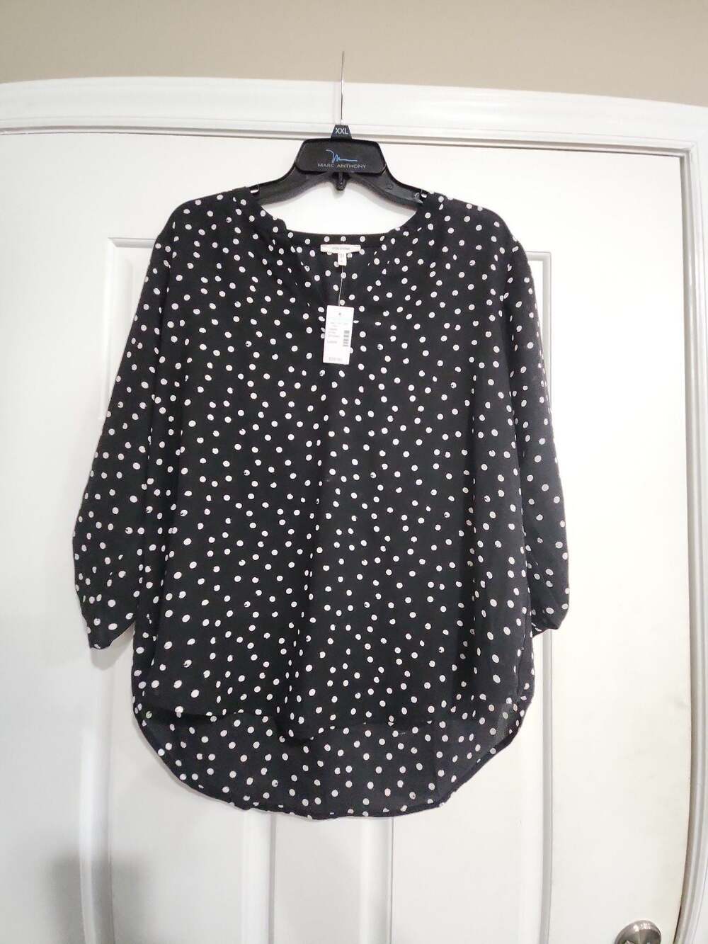 Maurices Top Womens Large Black Polka Dot Sheer High Low Shirt